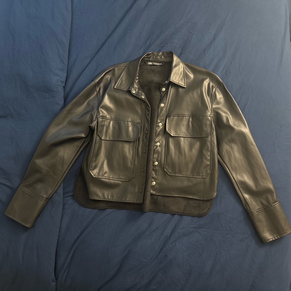 Zara Black Faux Leather Shirt